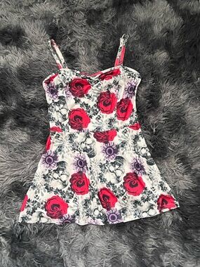 White Floral & Skull Print mini dress